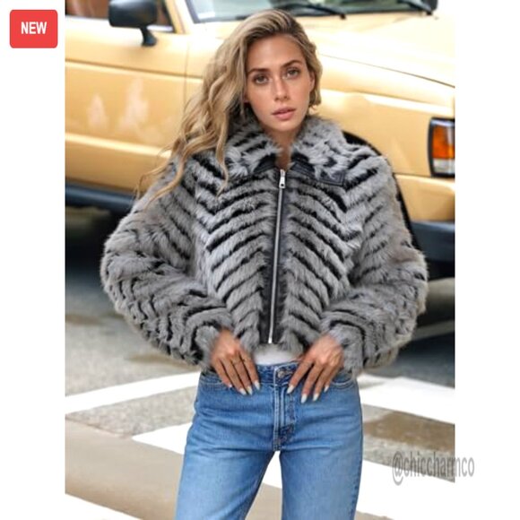 Faux Fur Coat Fluffy Cropped Oversized Shaggy Jacket Chic Winter Outerwear - Picture 6 of 7